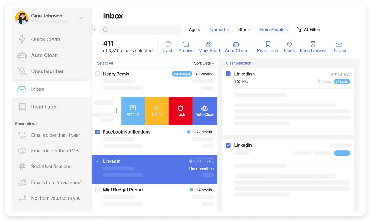 clean.email dashboard