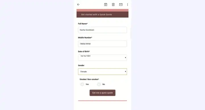 A gif showing insurance premium calculator in email