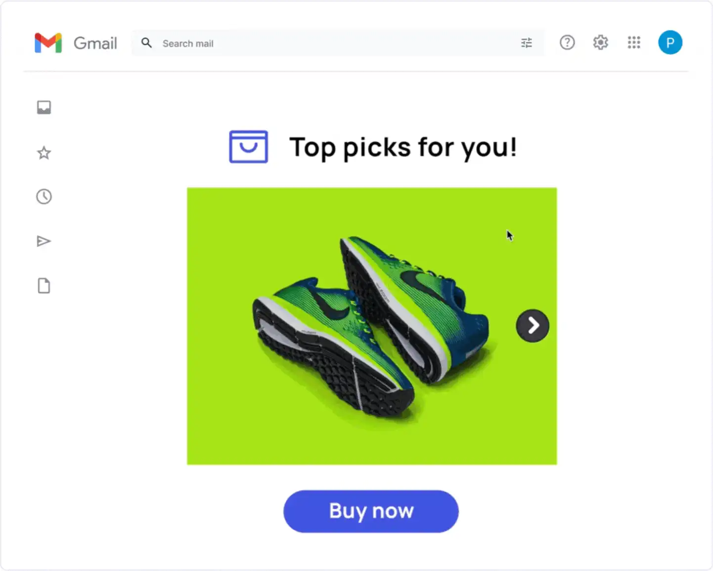 Shopping cart and image carousel for Ecommerce email marketing