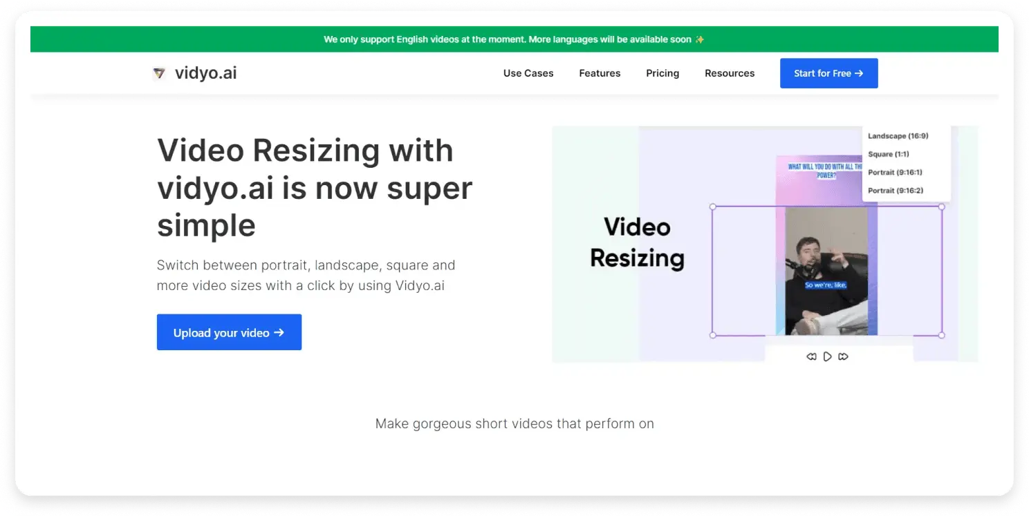 Vidyo.ai AI video editing tool