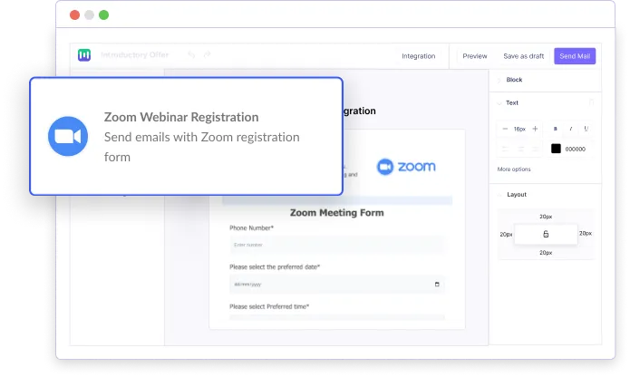 Zoom webinar registration form inside an email