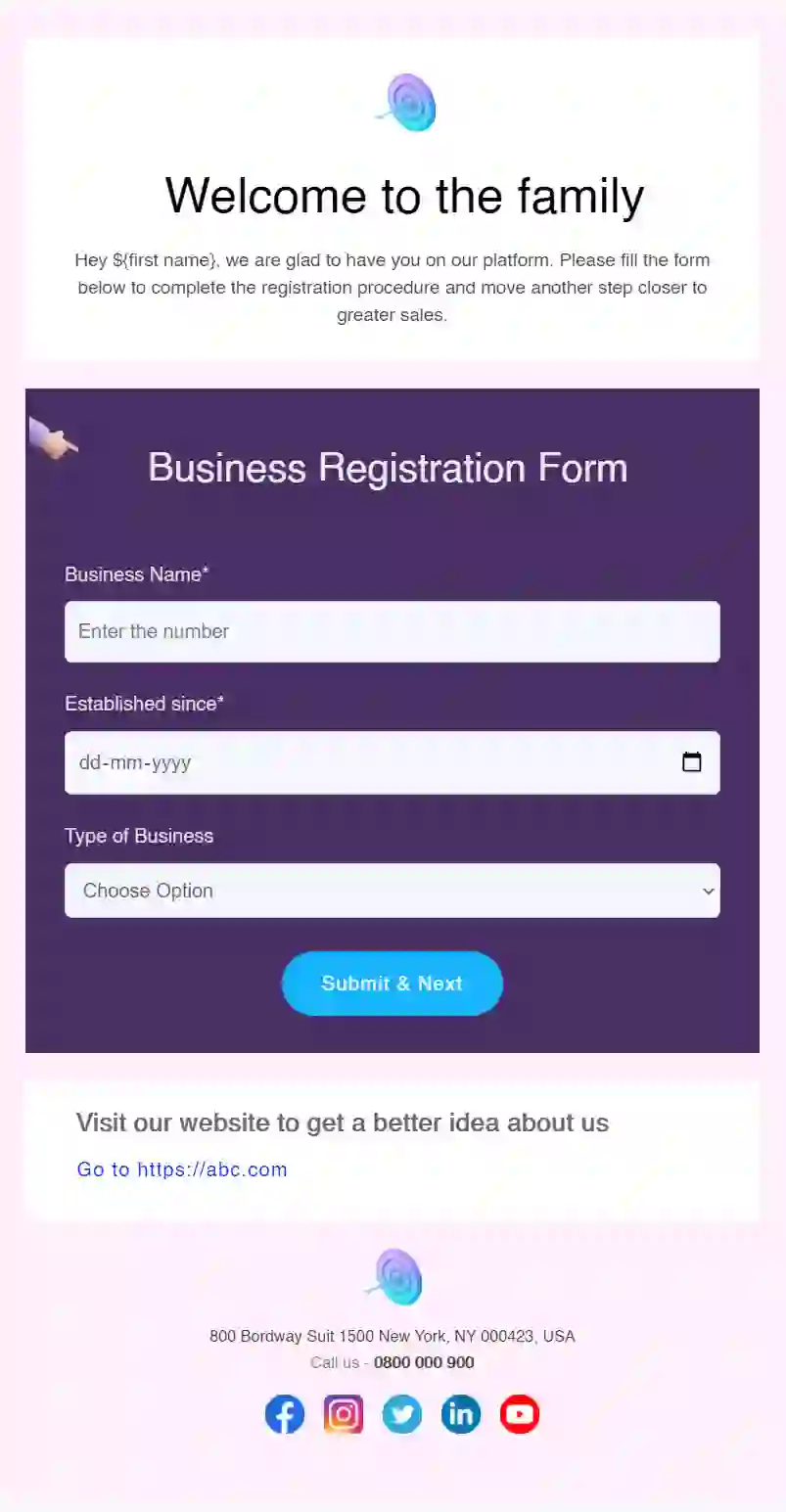 Business Registration Form Email