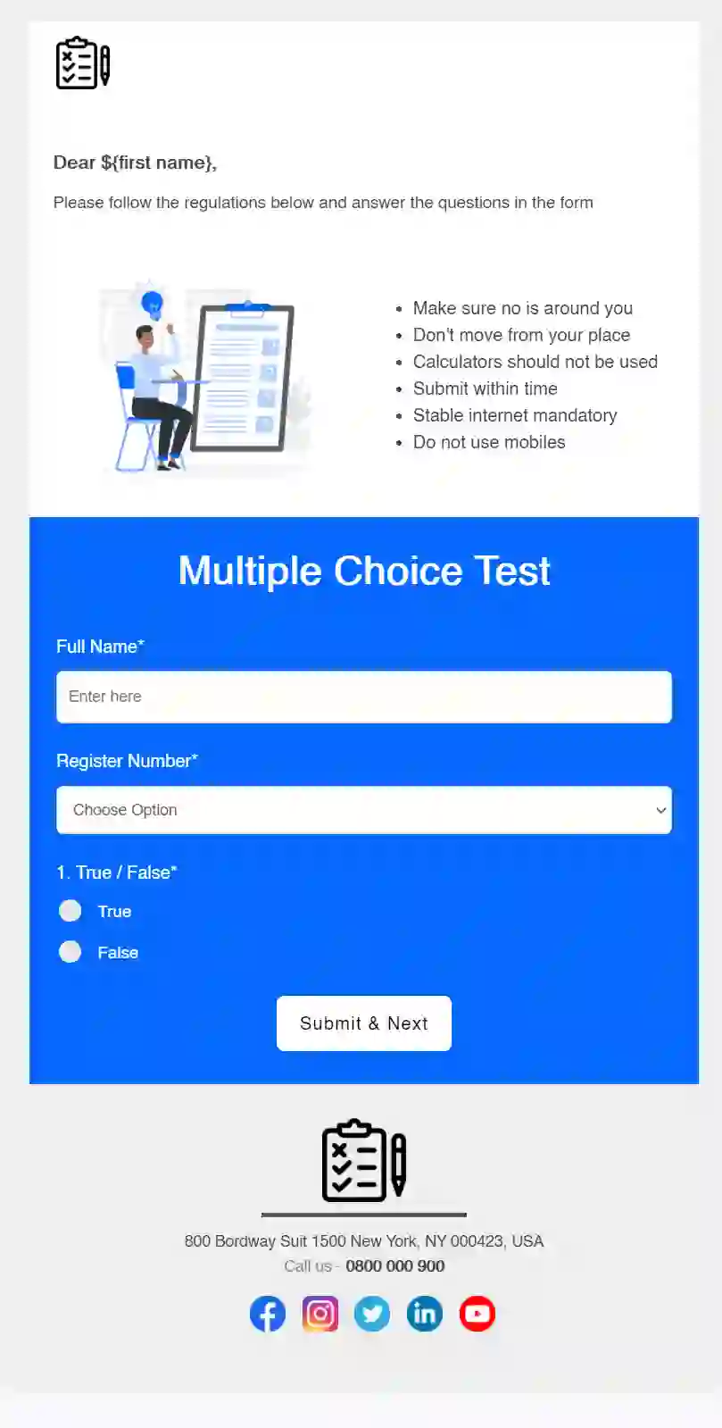 Multiple Choice Test Email Template