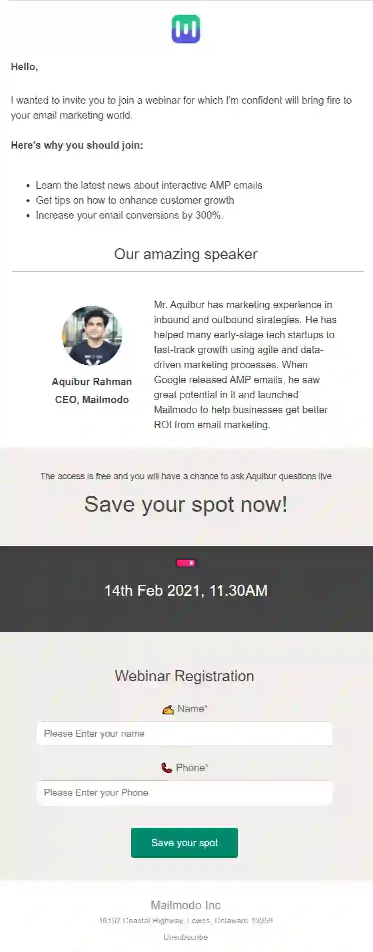 Webinar Booking Email