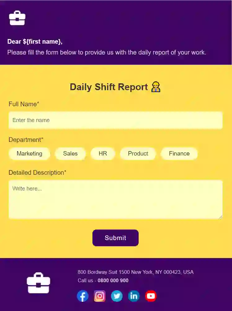 Shift Report Email Template