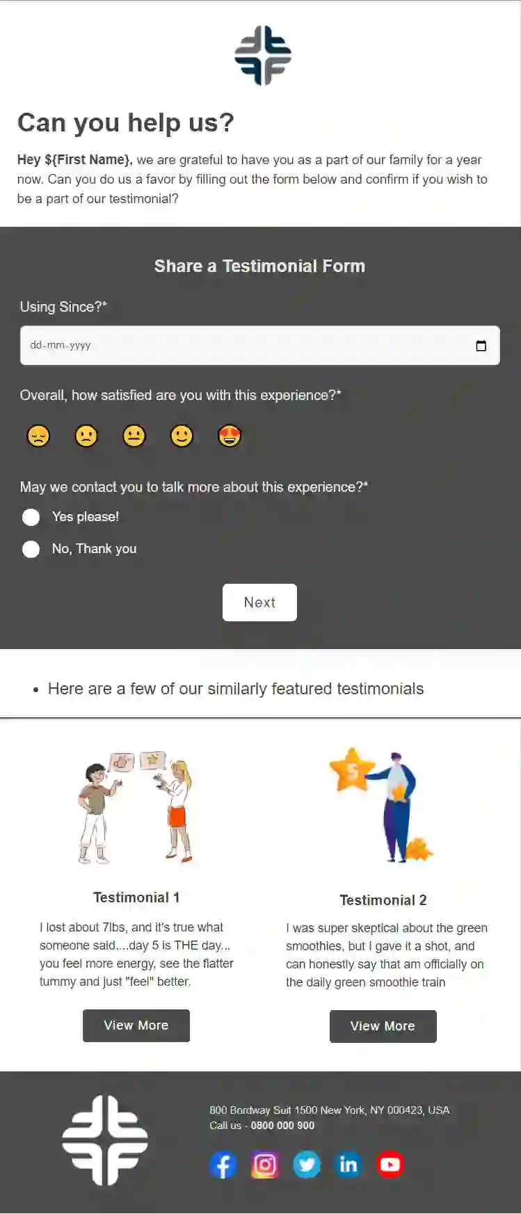 Testimonial Form Email Template