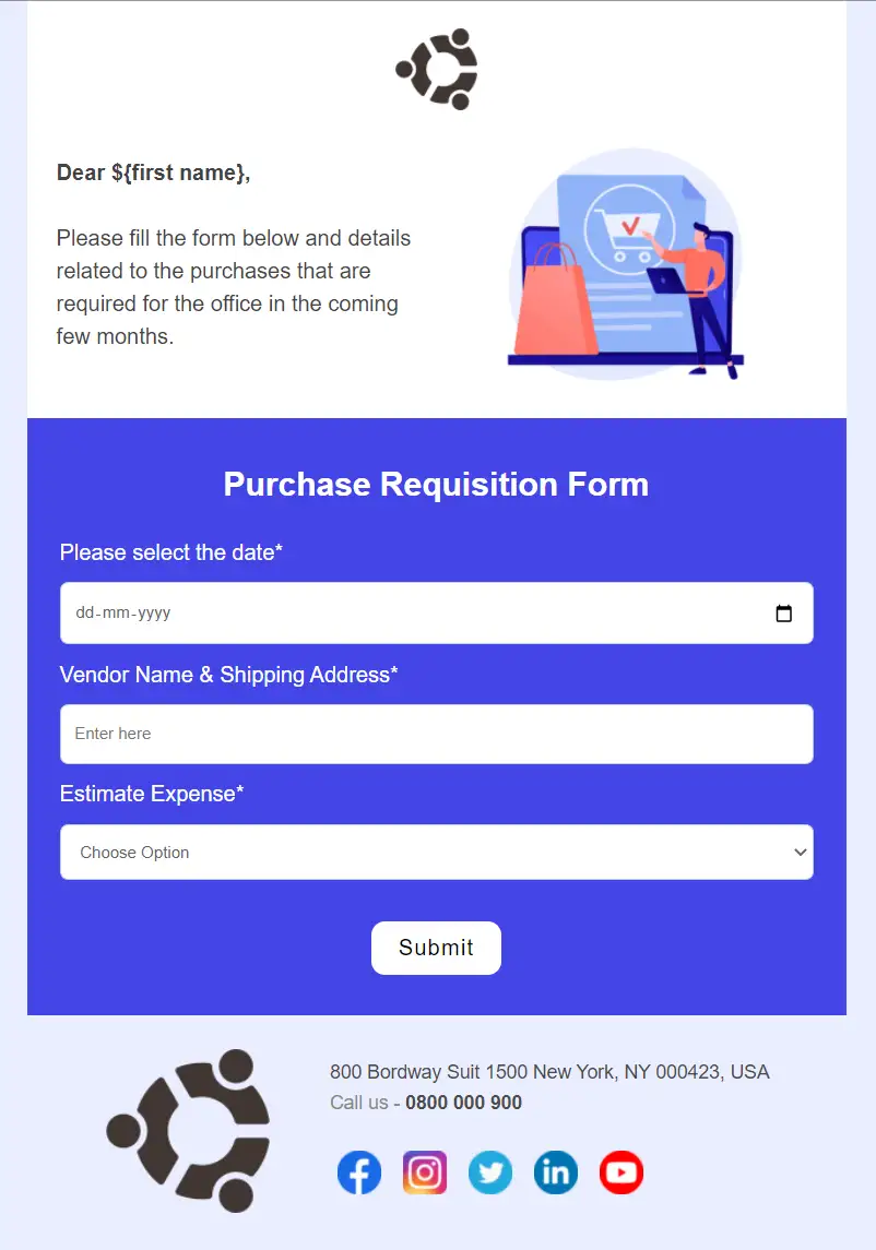 Purchase Requisition Form Email Template