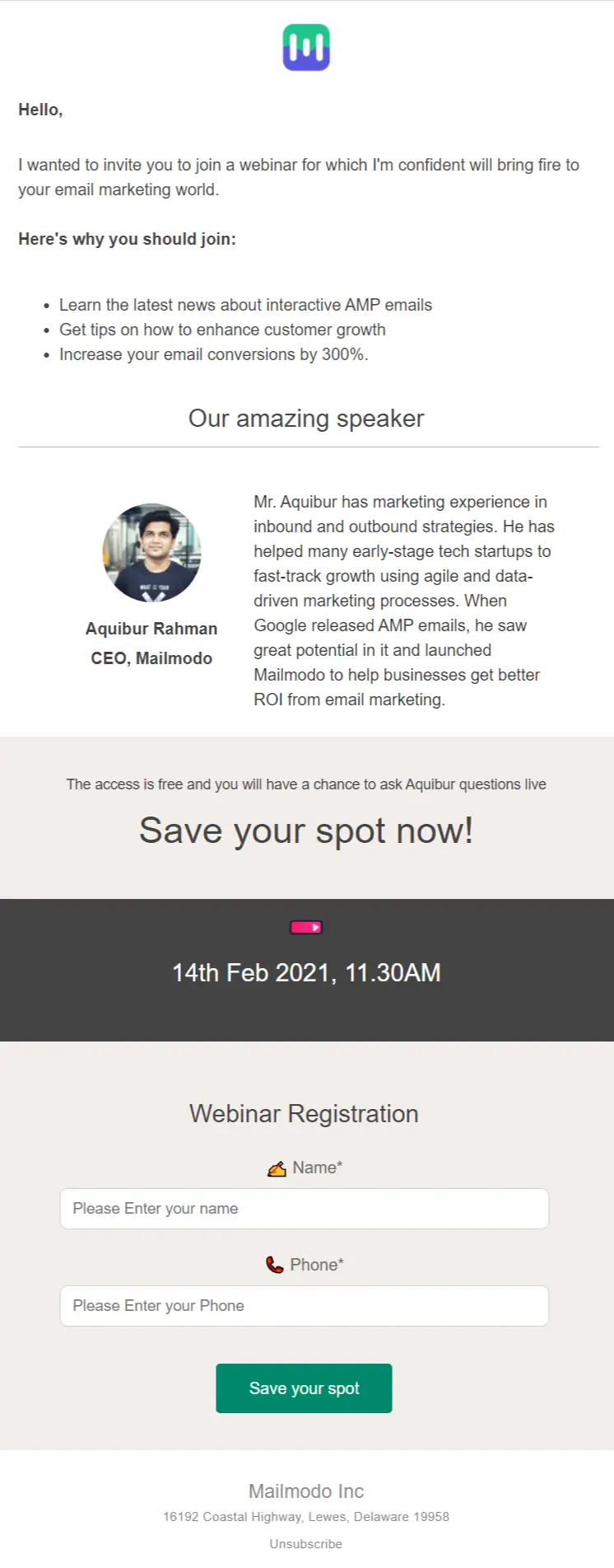 Webinar Booking Email