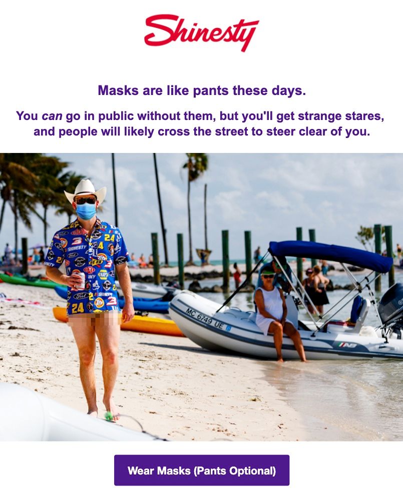 Trending email CTA - Wear Masks (Pants Optional)