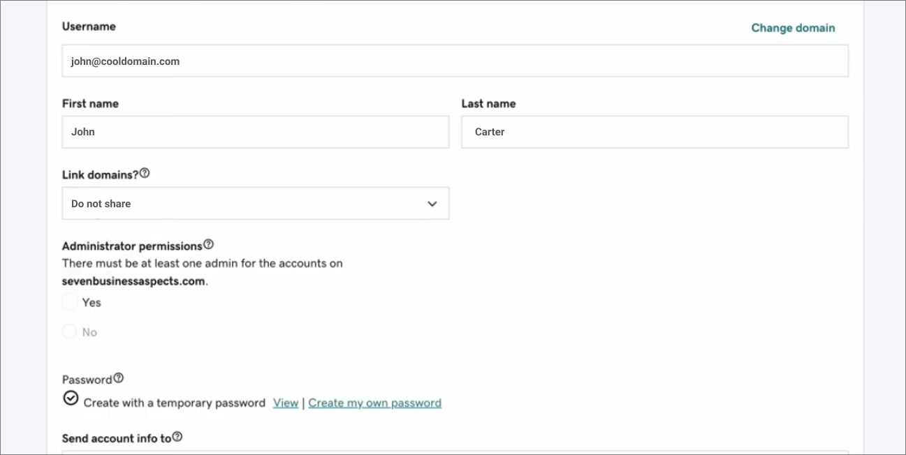 GoDaddy account setup. Step 4: Enter - Username, first and last name, Linking domain