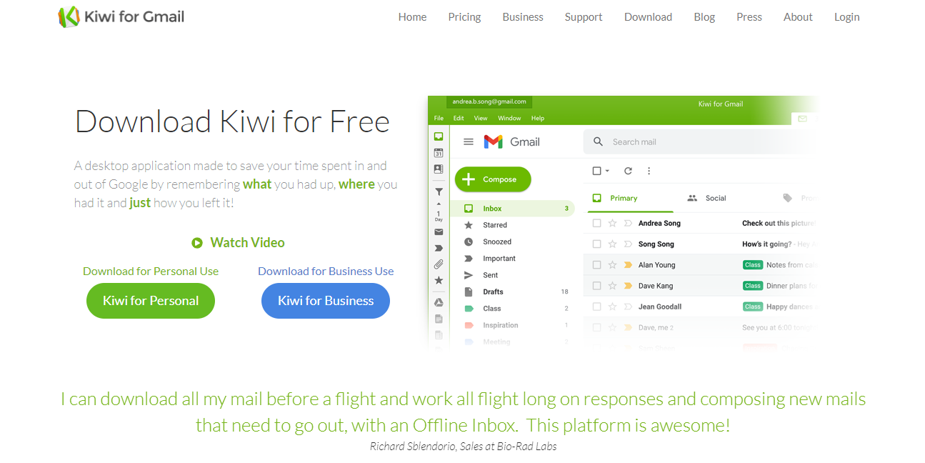 Kiwi for Gmail - home page