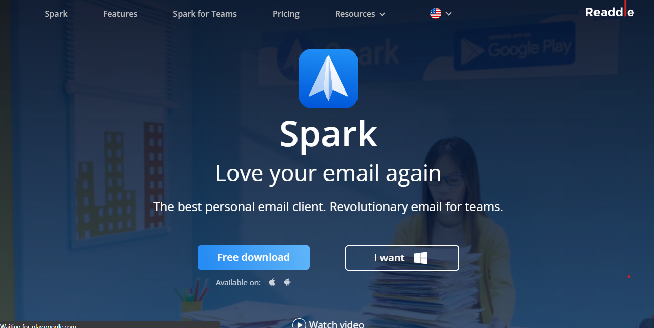 Spark mail's home page