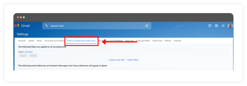 2. Click on Filters and Blocked addresses