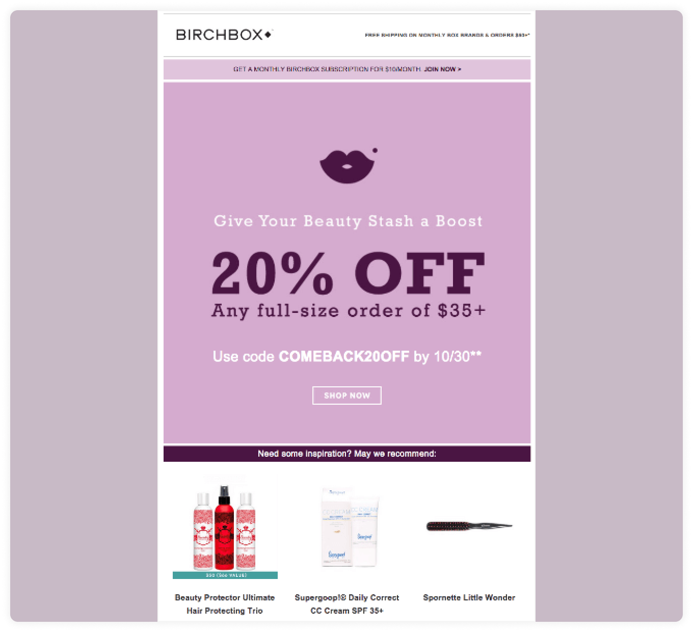 Win-back campaign by Birchbox to boost returning customer rate