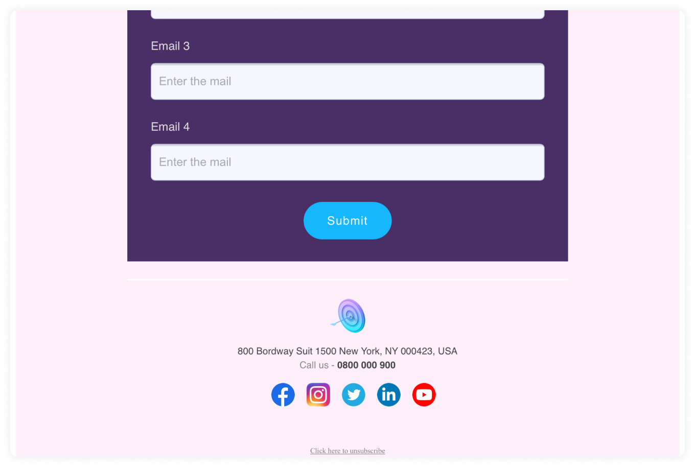 Email footer with social media buttons