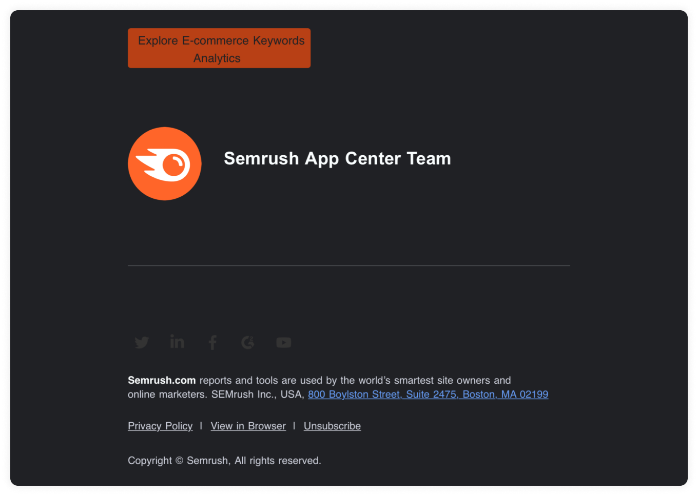 SEMrush's footer with logo and motto