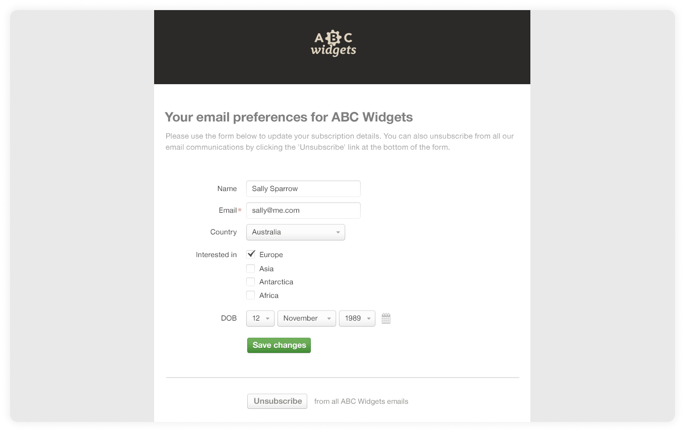 ABC widget preference center