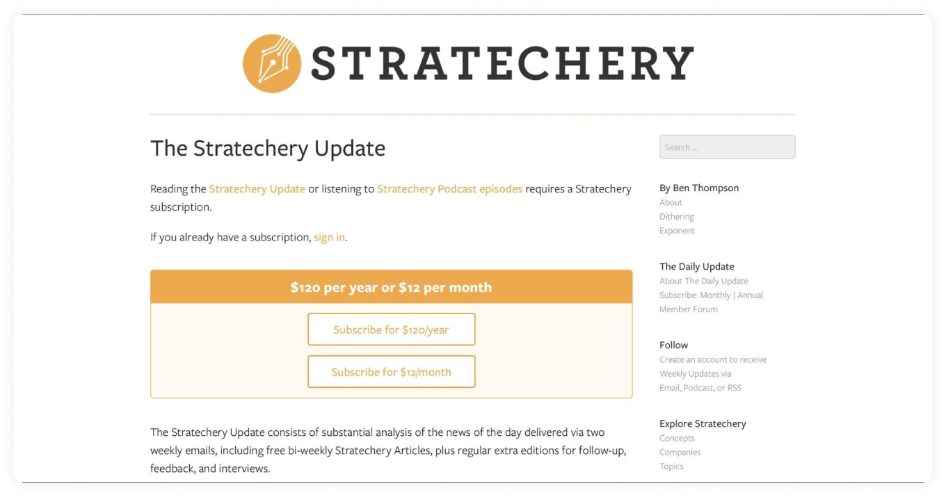 Stratechery paid newsletter