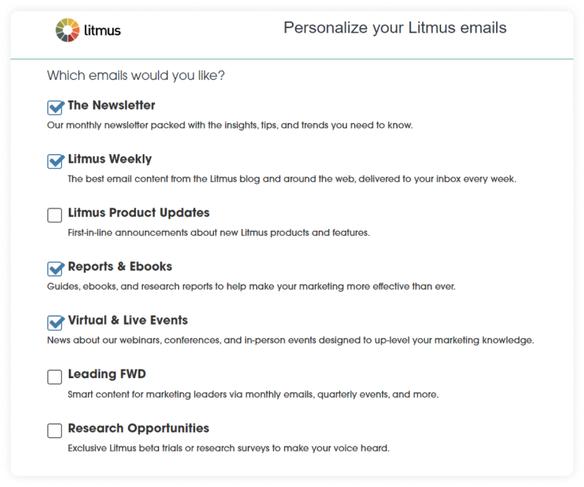 Litmus preference center