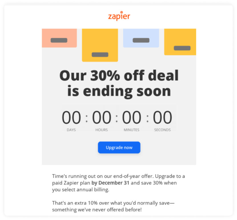 Coupon deal to re-engage user by Zapier