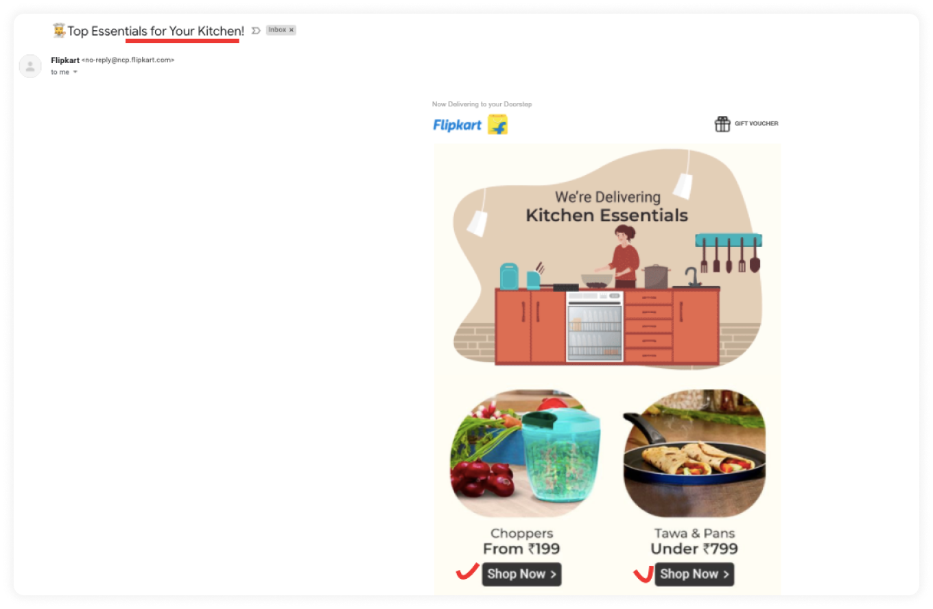 Flipkart email template with clear objective.