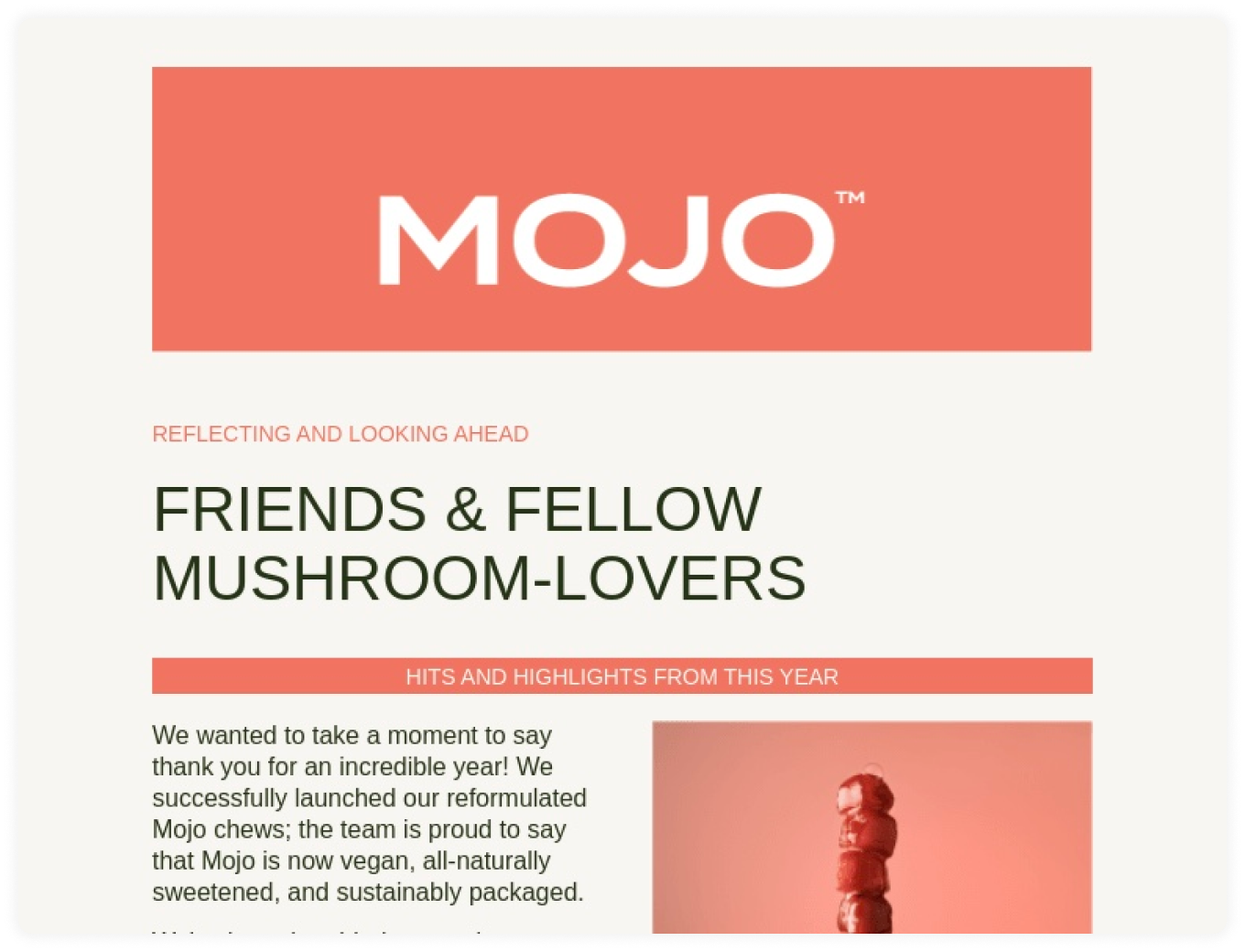 MOJO's colorful email header