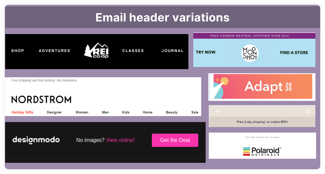 Variations of email header design