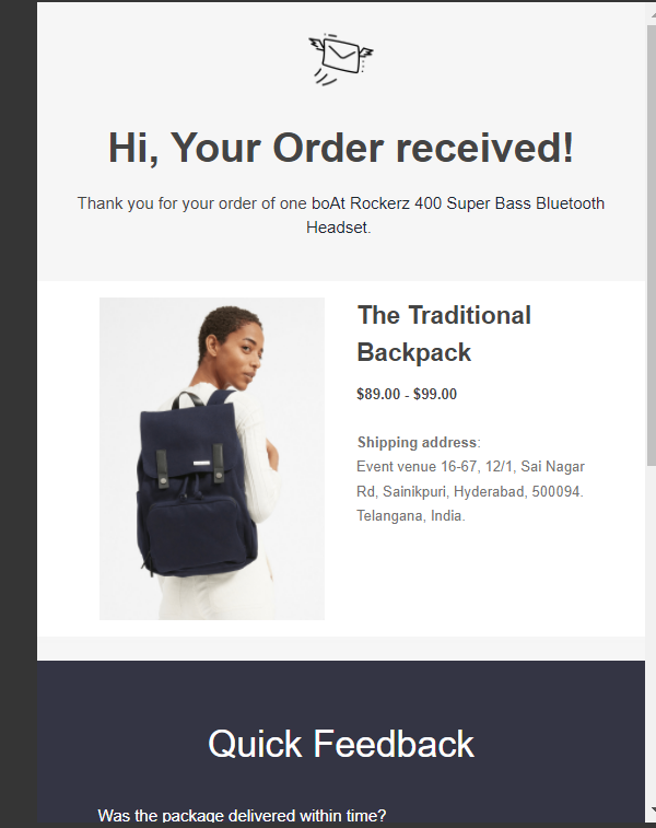 Order confirmation email template