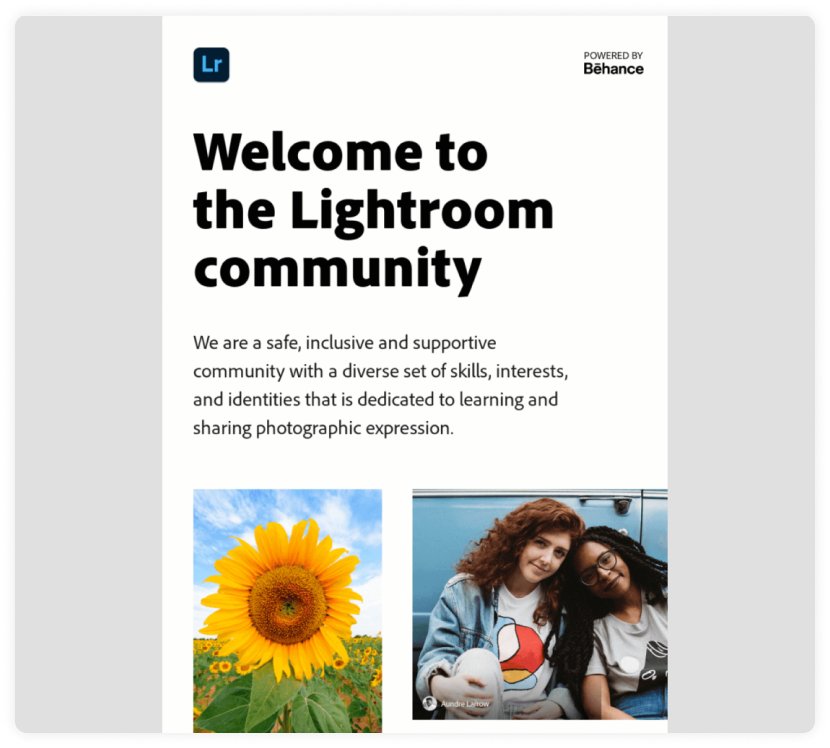 Welcome email by the Lightroom