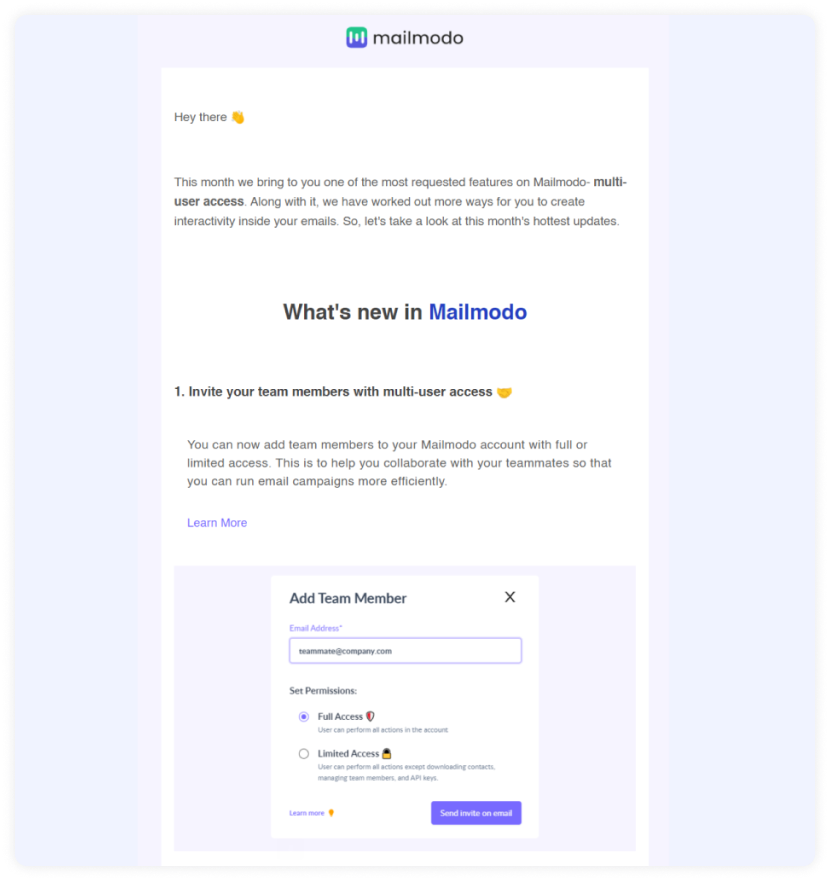 Product update email by Mailmodo