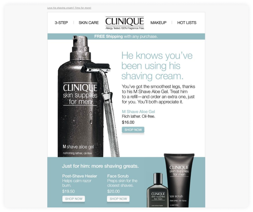 Replenishment email by Clinique