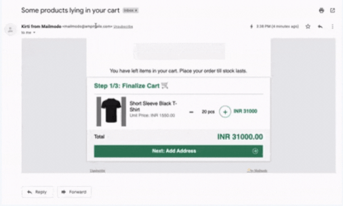 AMP abandoned cart email by Mailmodo