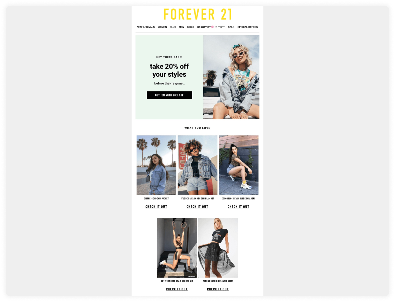 Promotional email by Forever 21