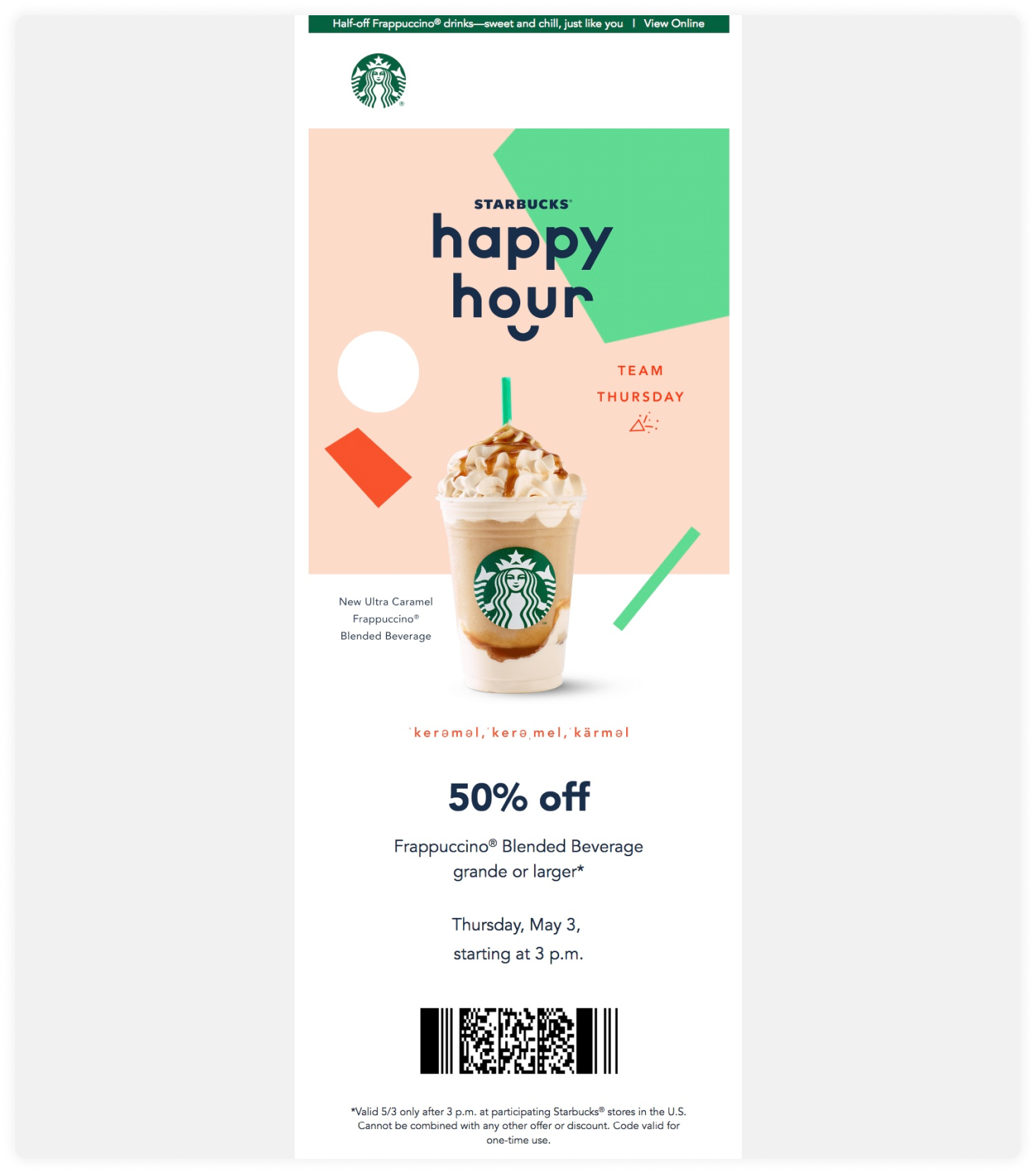 Food and beverage industry email design by Starbucks