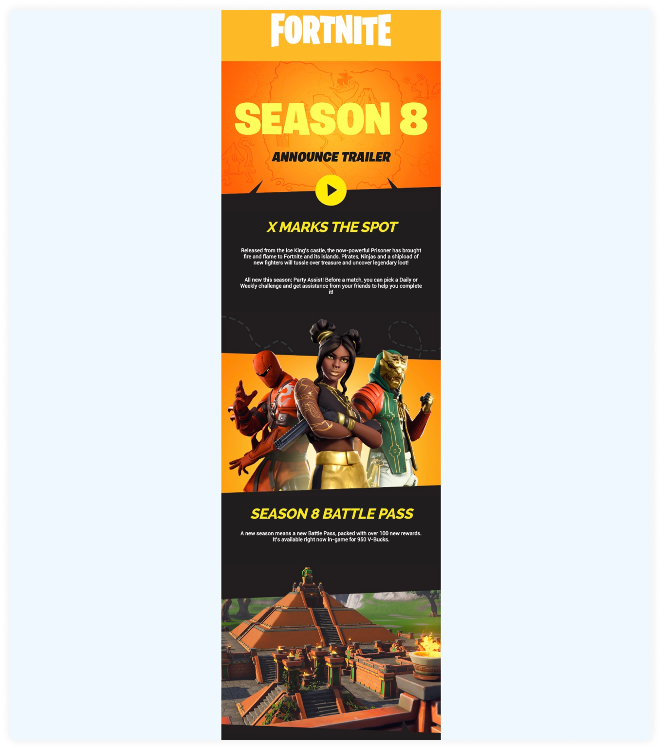 Gaming industry email template by Fortnite
