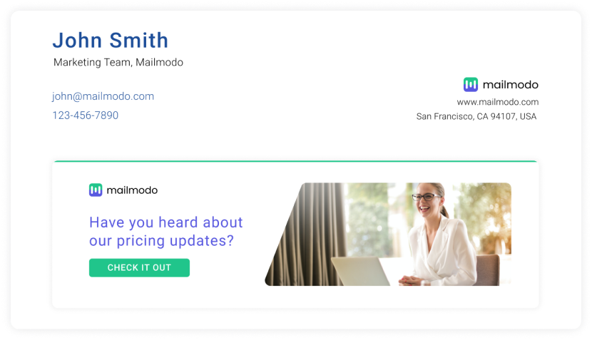 Email siganture with a banner that informs users about the product's pricing update