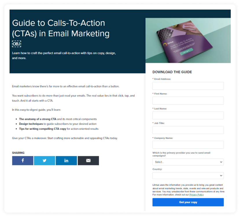 Litmus's CTA guide and download form