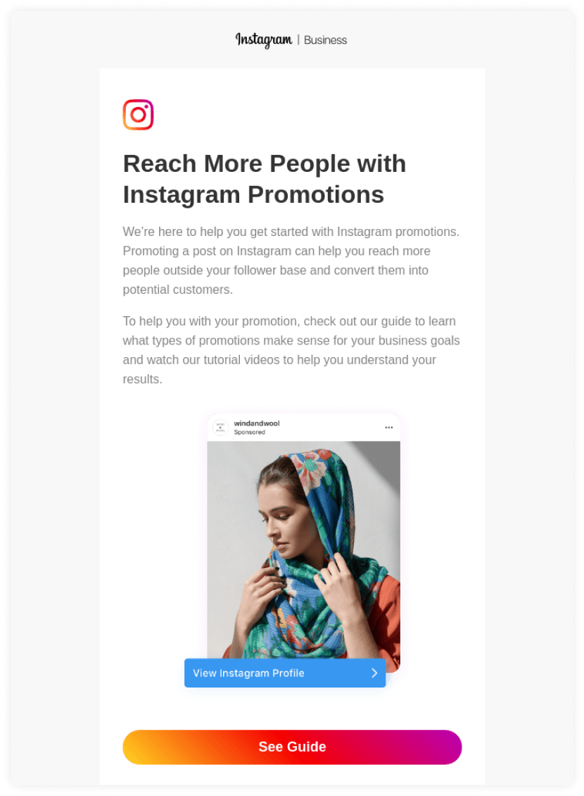 Instagram's email has gradient color in the email CTA