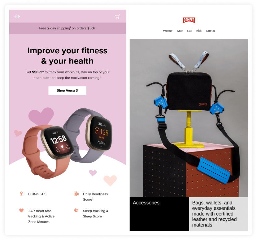 Two example of great product photography in email