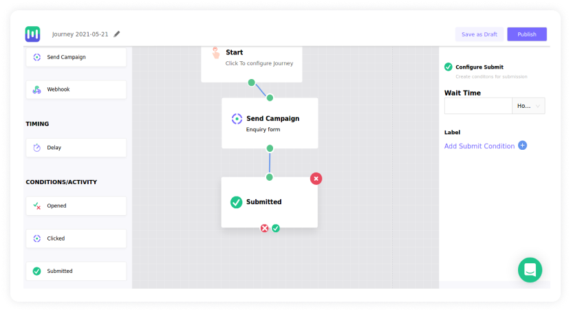 Showing how to apply the “Submitted” condition to trigger emails.