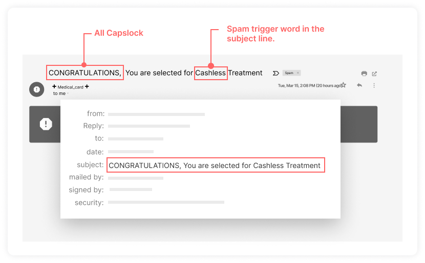 Examples of spam email - All caps lock and spam trigger word in the subject line