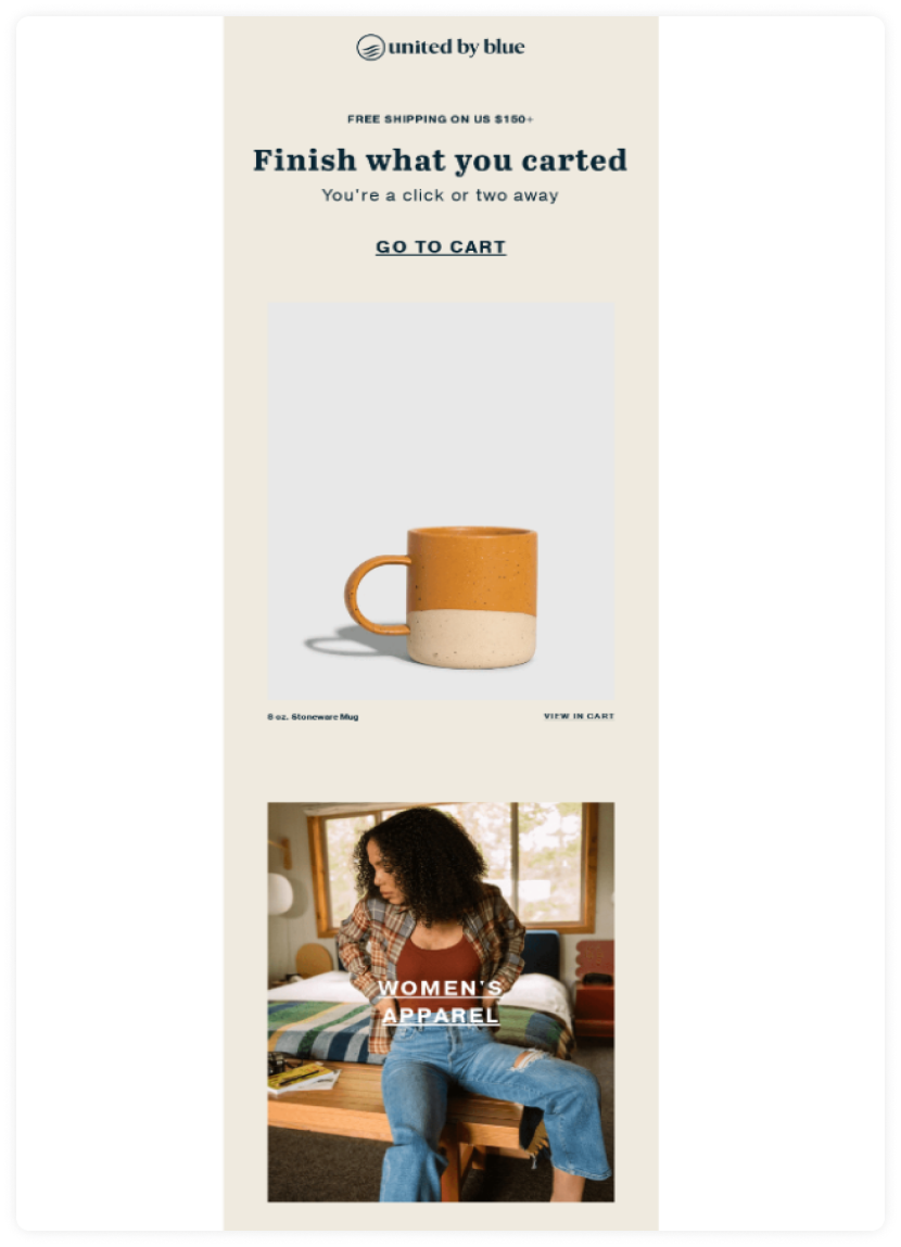 Abandoned cart email with an option to checkout the cart