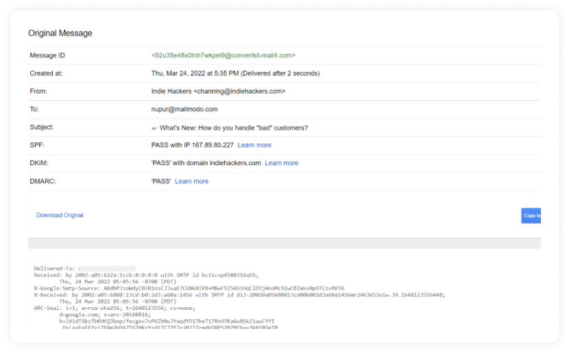 A real example of email header in Gmail