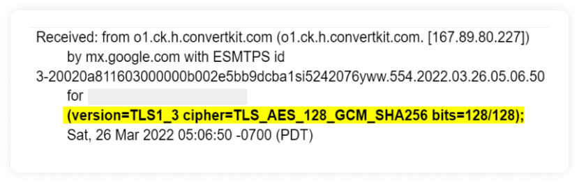 Transport layer security (TLS ) shown in email header