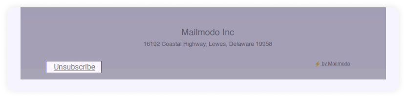 Unsubscribe option in the bottom left corner of an email