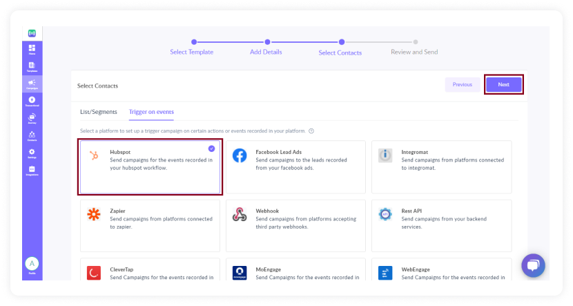Select hubspot and click next