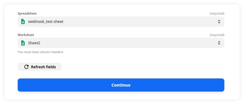 Select the Spreadsheet and Worksheet to be used to create the trigger