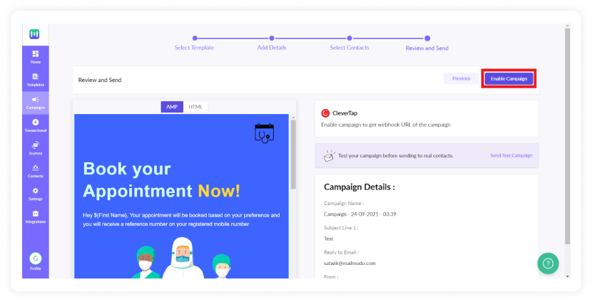 Review and click on 'Enable Campaign'