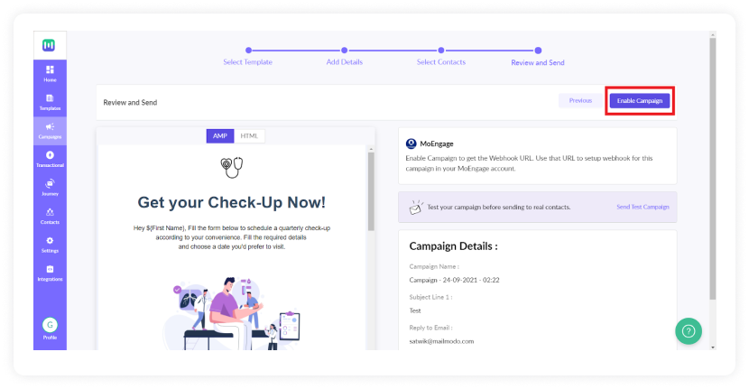 Review and click on 'Enable Campaign'