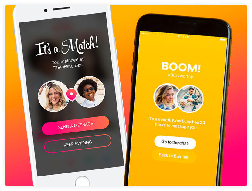 Tinder vs Bumble app page